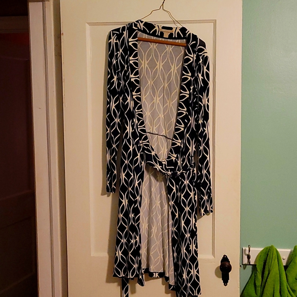 Navy Blue, Patterned, Wrap Dress, Banana Republic
